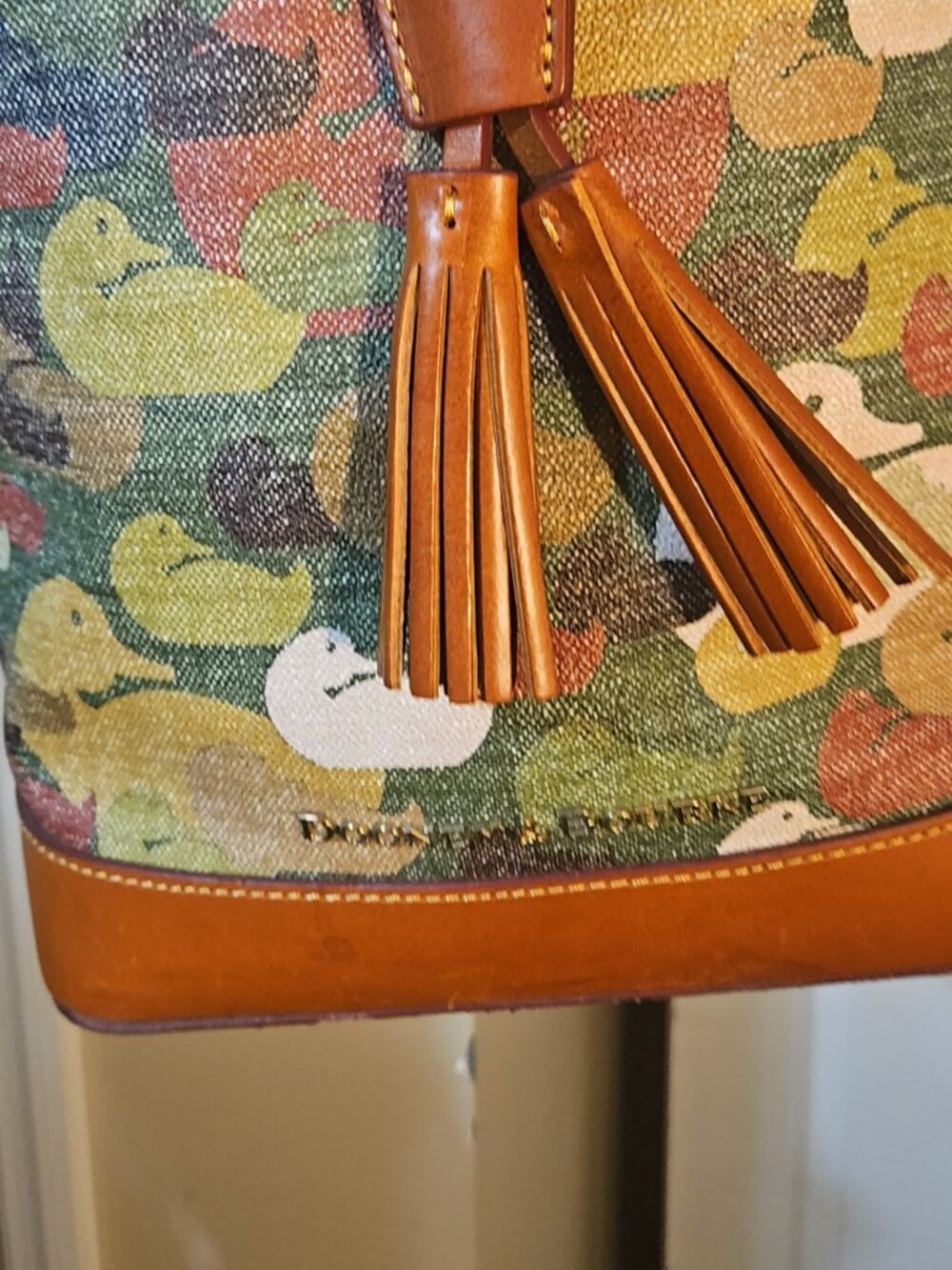 Dooney & Bourke Vintage Duck Camo Canvas Drawstring Bucket Bag